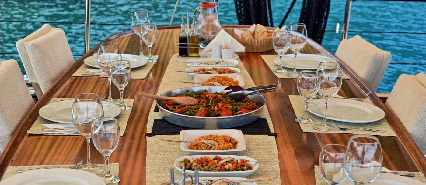 Table set for dinner on board Derin Deniz