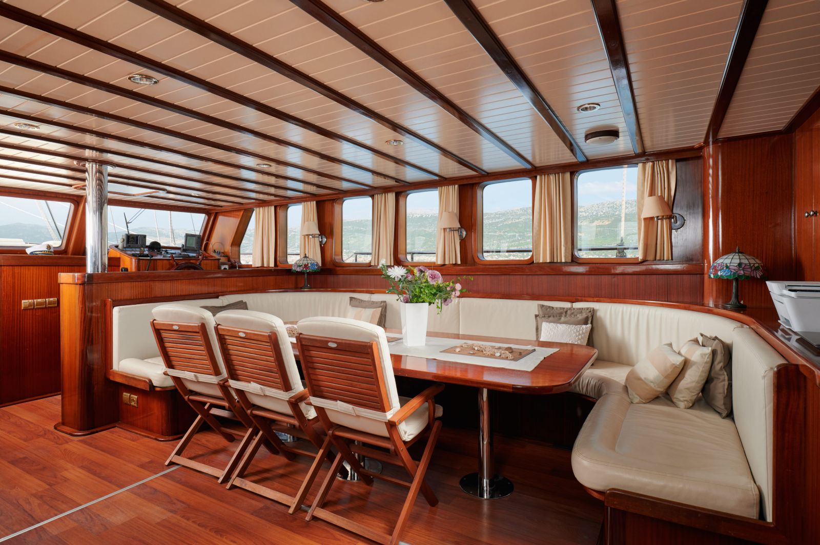 Interior dining table onboard the Queen of Adriatic gulet in Croatia