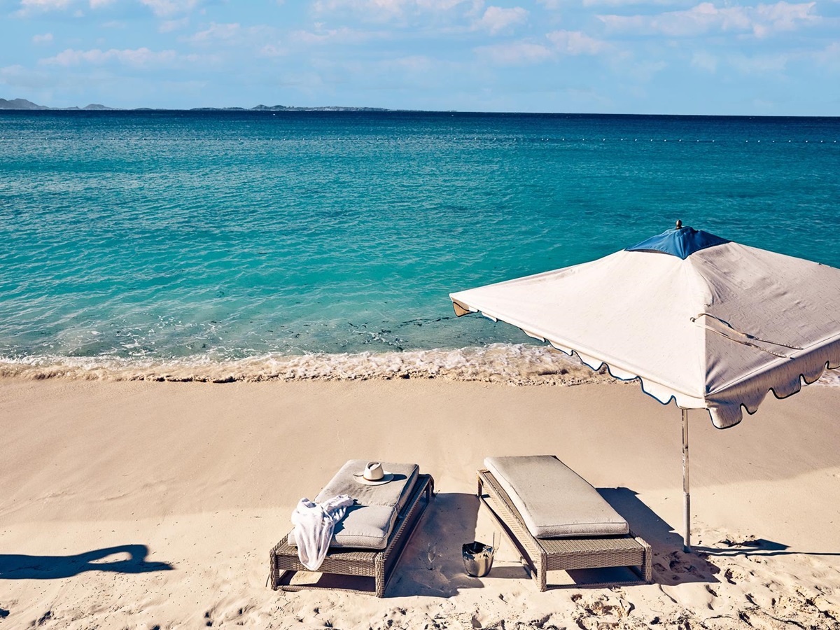 Beach loungers at Belmond's Cap Juluca resort in Anguilla