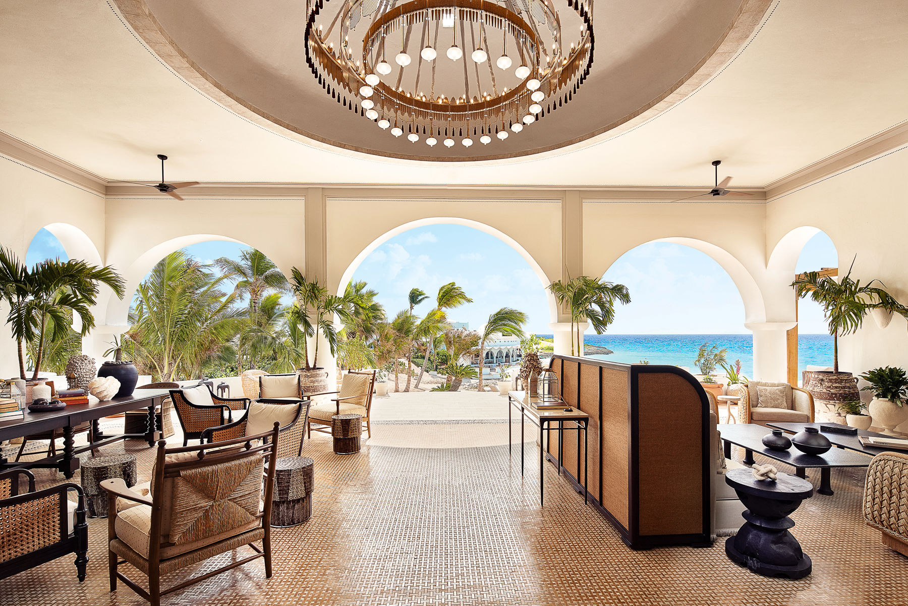 Lobby with ocean views at Belmond's Cap Juluca resort in Anguilla