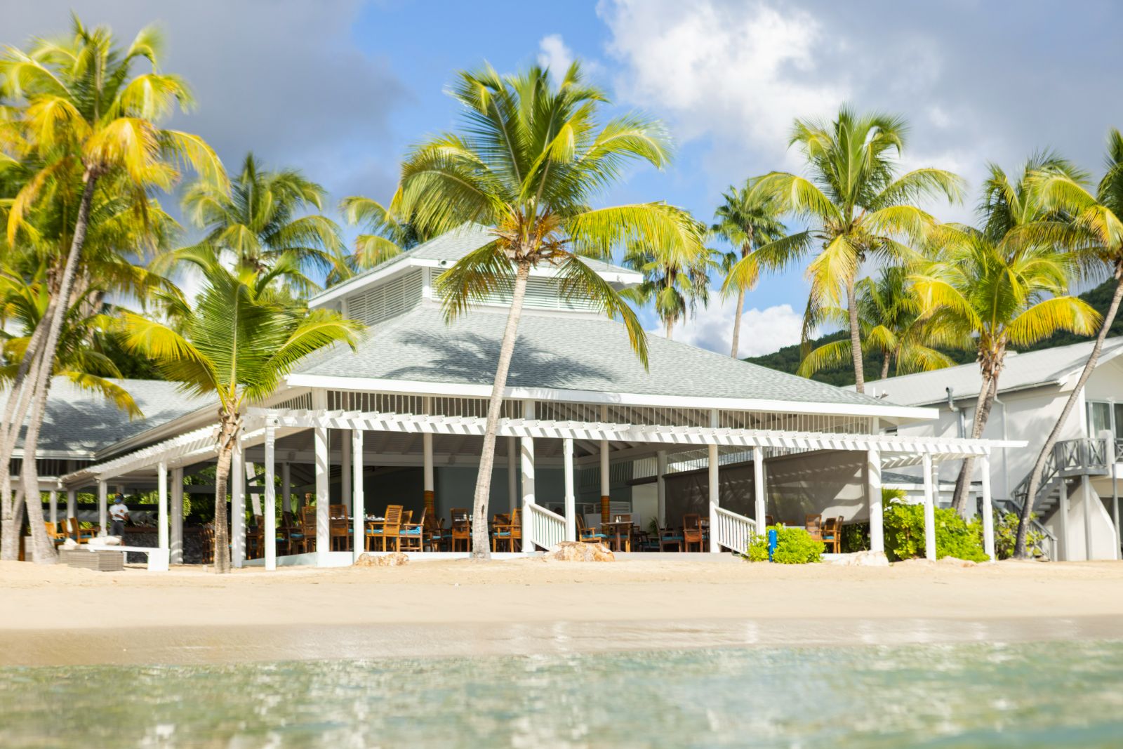Exterior view of Indigo Beach Restaurant at Carlisle Bay in Antigua
