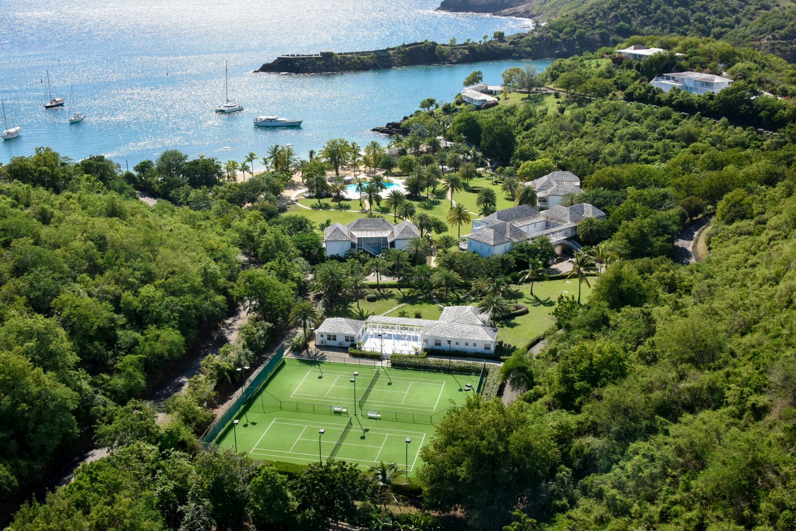 Aerial view of the Inn at English Harbour Antigua and surroundings