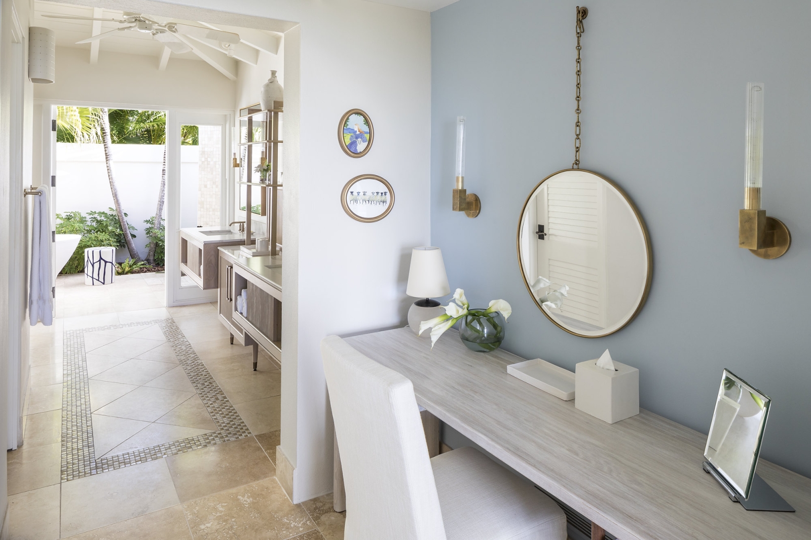 Vanity table set up at Jumby Bay