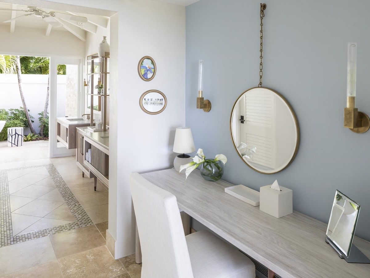 Vanity table set up at Jumby Bay