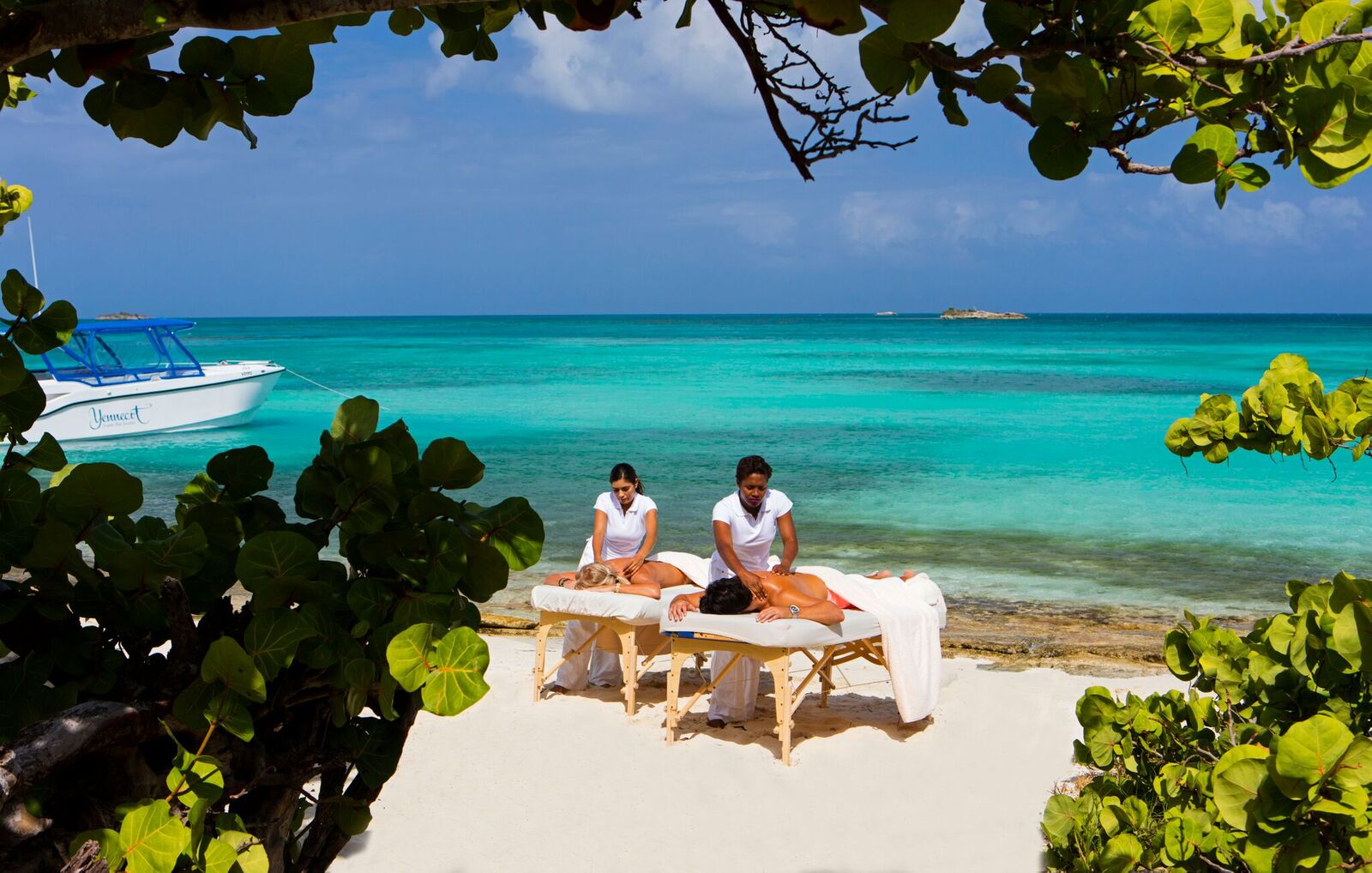Massage on a beach at Jumby Bay, Antigua