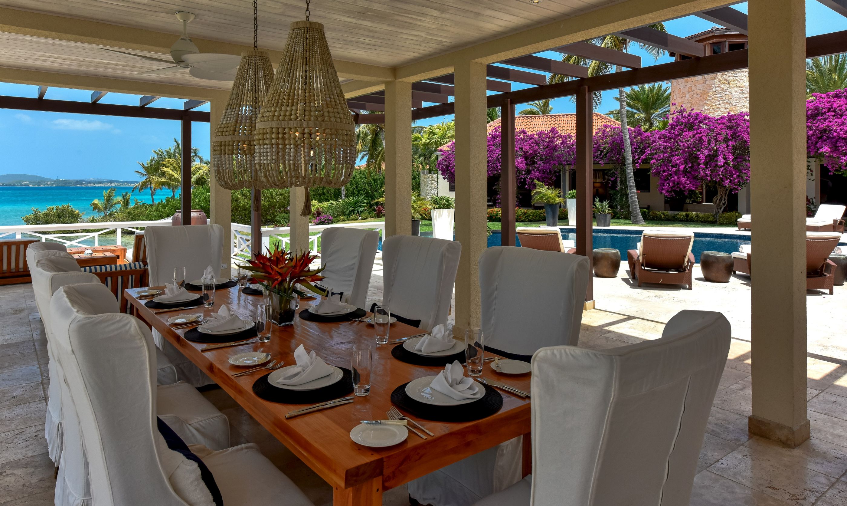 Outdoor dining table at Blue Pelican, Antigua