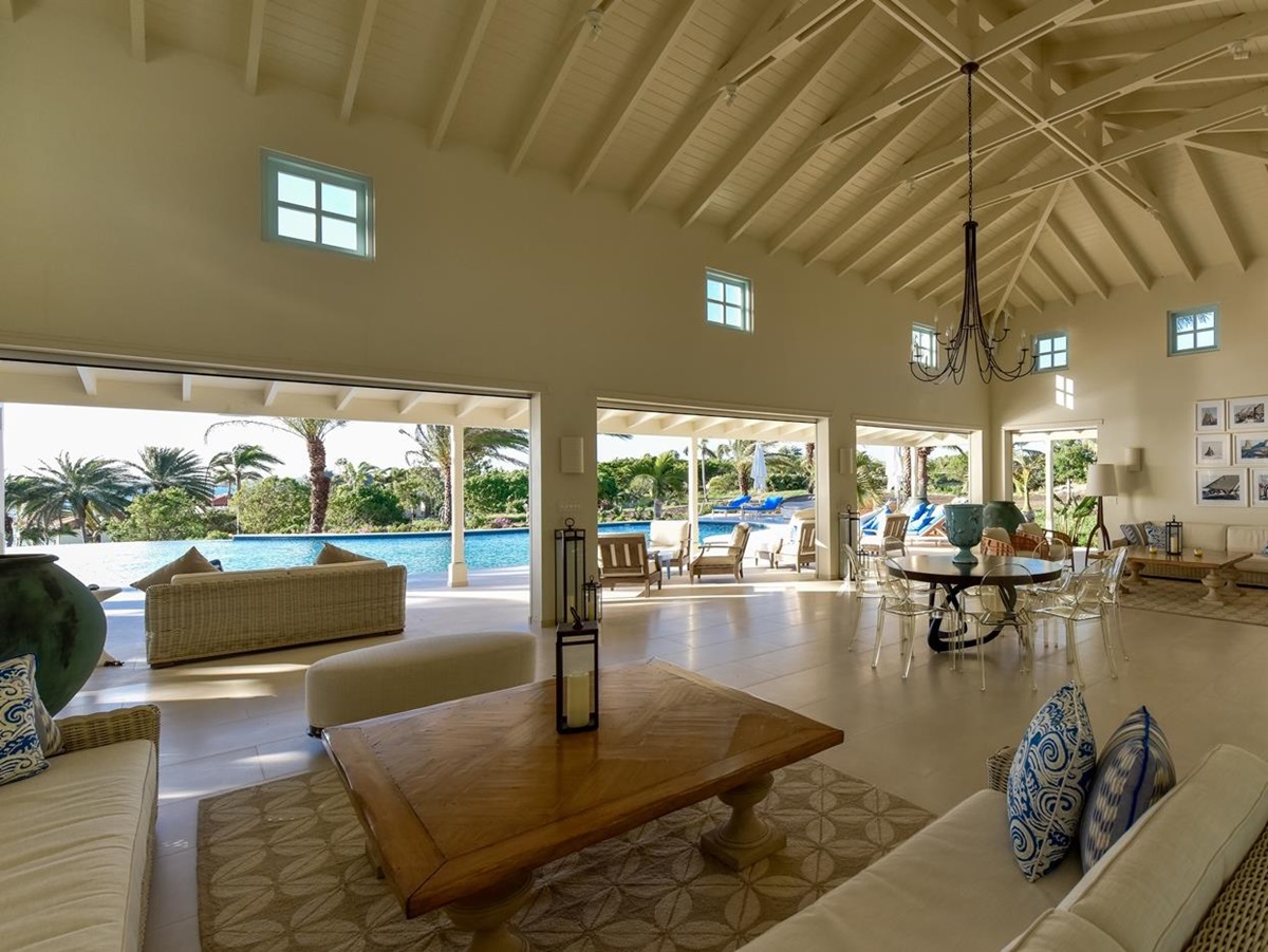 The swimming pool seen from the inside of Evangeline, Antigua