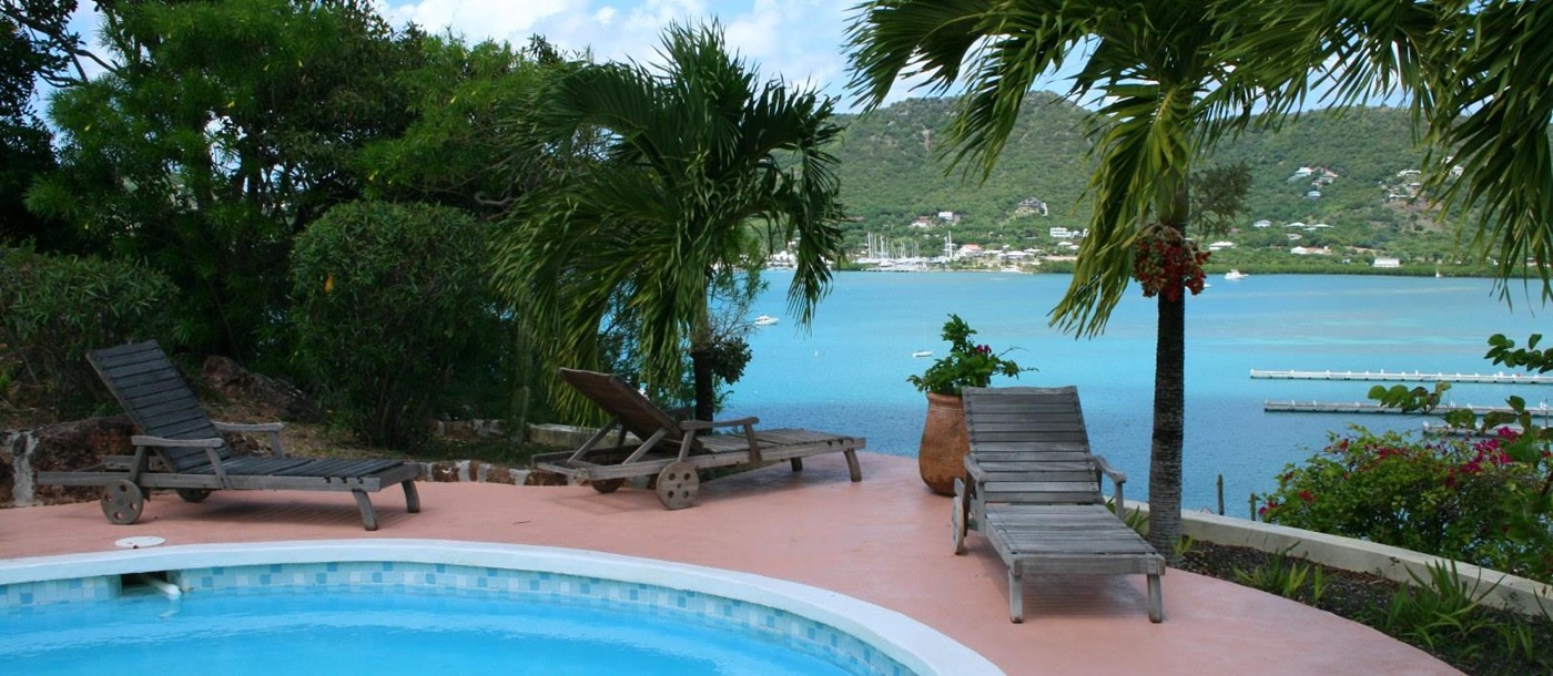 Swimming pool with sea view from Harbour Hill, Antigua