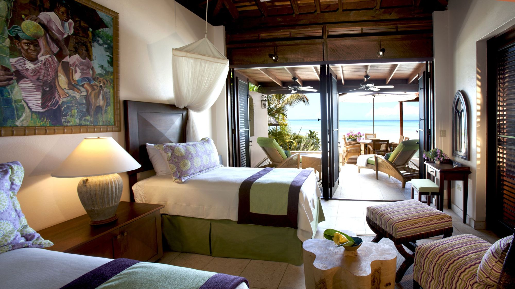 Double bedroom at Hummingbird, Jumby Bay, Antigua