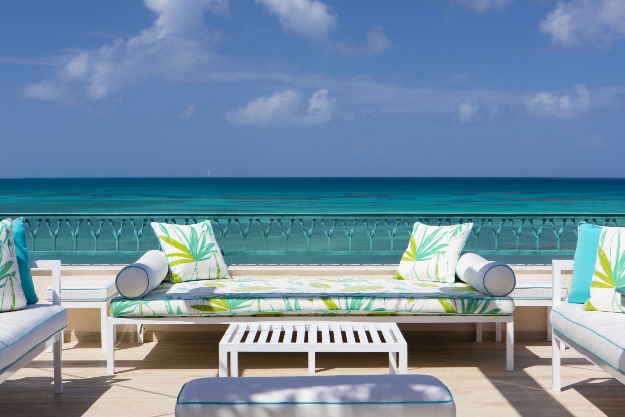 Outdoor terrace of Hummingbird, Jumby Bay, Antigua