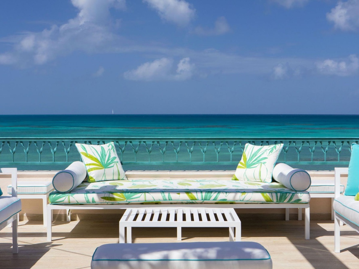 Outdoor terrace of Hummingbird, Jumby Bay, Antigua
