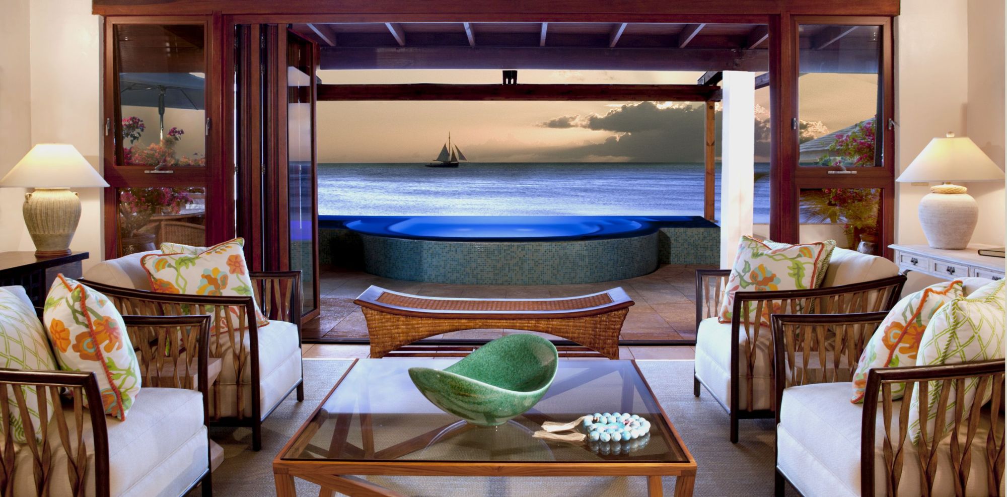 Living room at Hummingbird, Jumby Bay, Antigua
