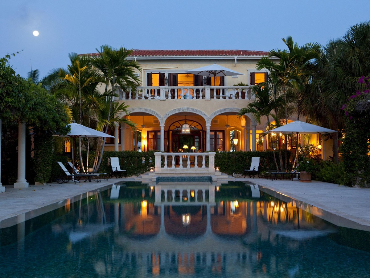 Exterior of La Casa, Antigua, at night