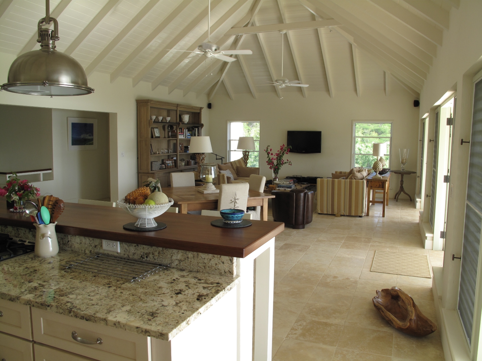 THe open plan living room in Pigeon Beach House, Antigua