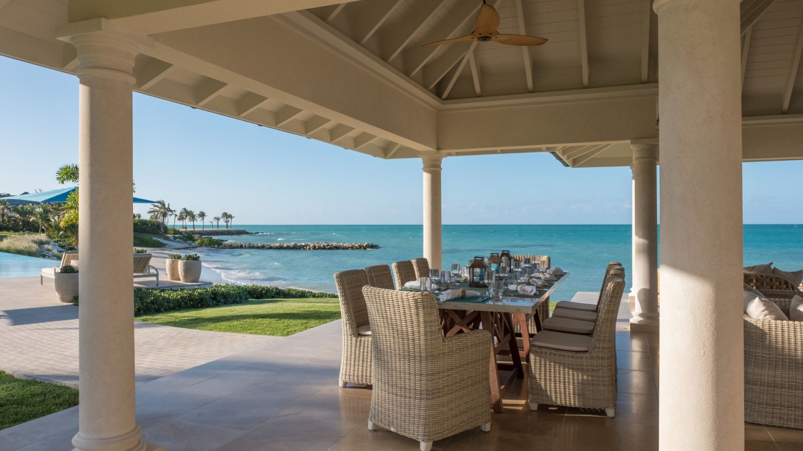 DIning terrace at Pure Turquoise-Jumby Bay-Antigua