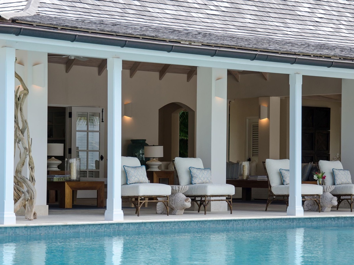 Pool sitting area at Sandpiper Beach House, Antigua