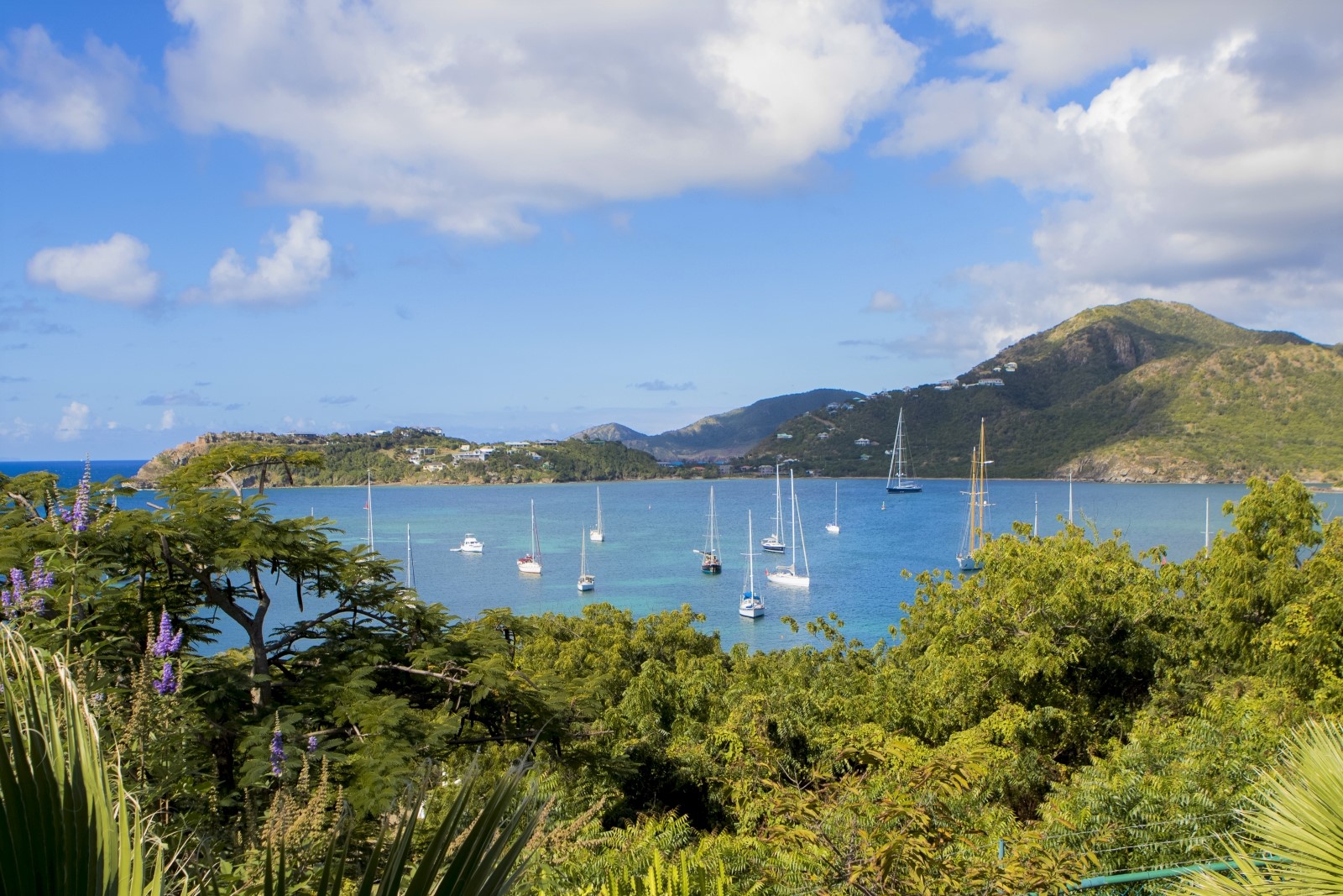 View of harbour and yachts from St Anne’s Point in Antigua, the Caribbean