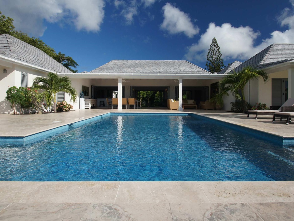 Swimming pool and facade of Hill Club, Antigua