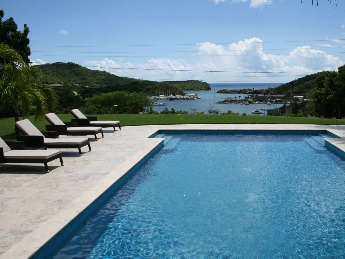Swimming pool and v iew from Hill Club, Antigua