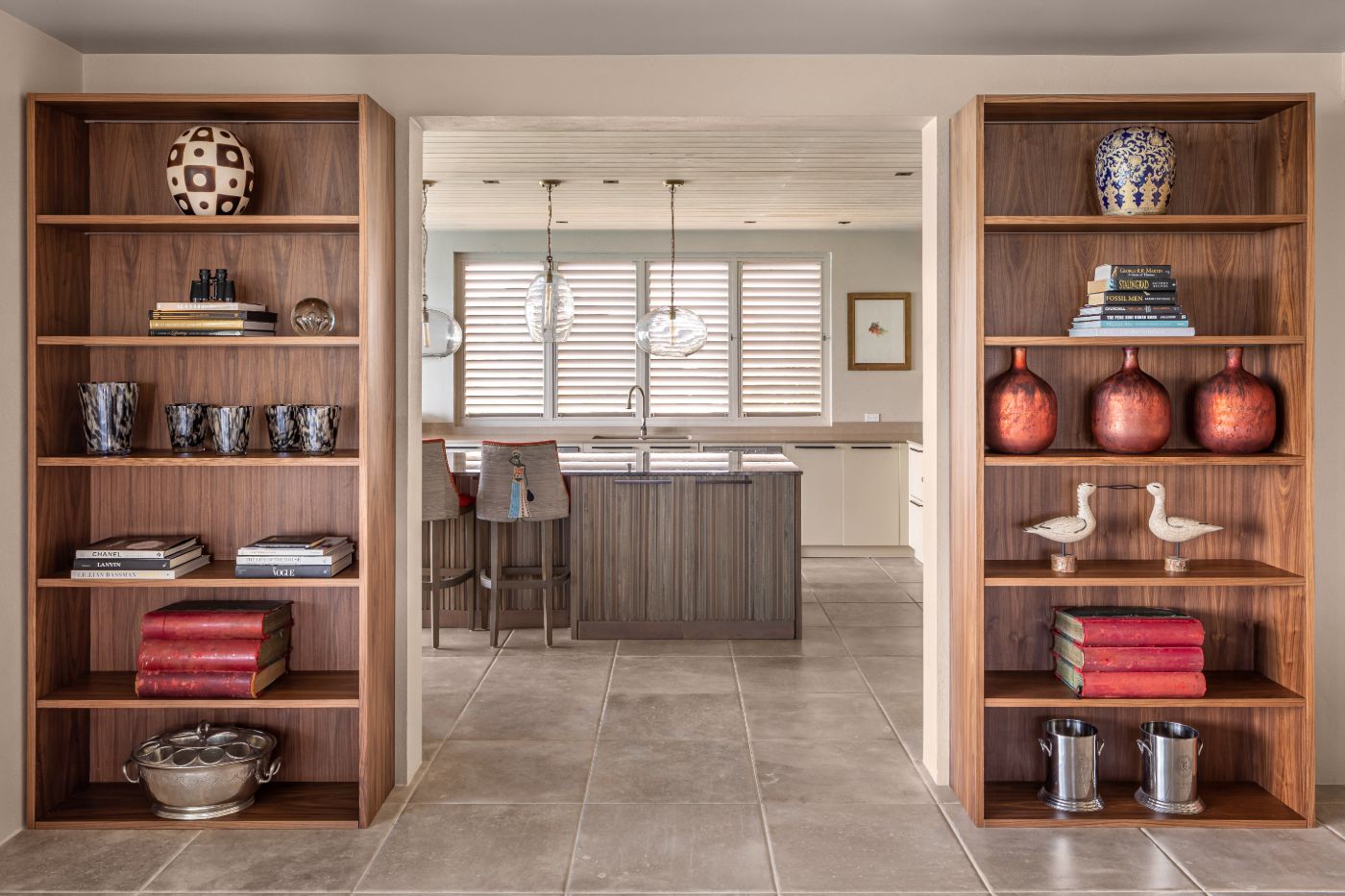 Kitchen and bookcases at Villa Papillon