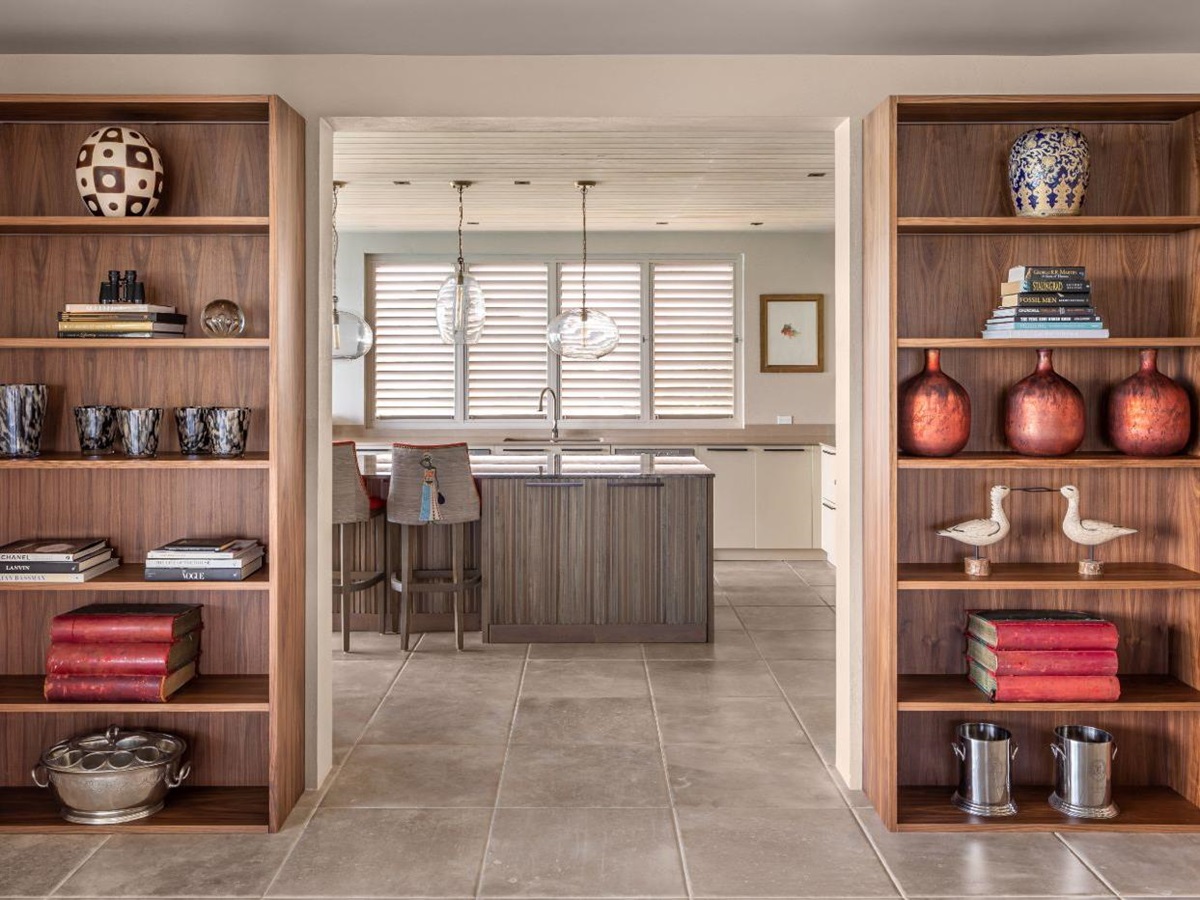 Kitchen and bookcases at Villa Papillon