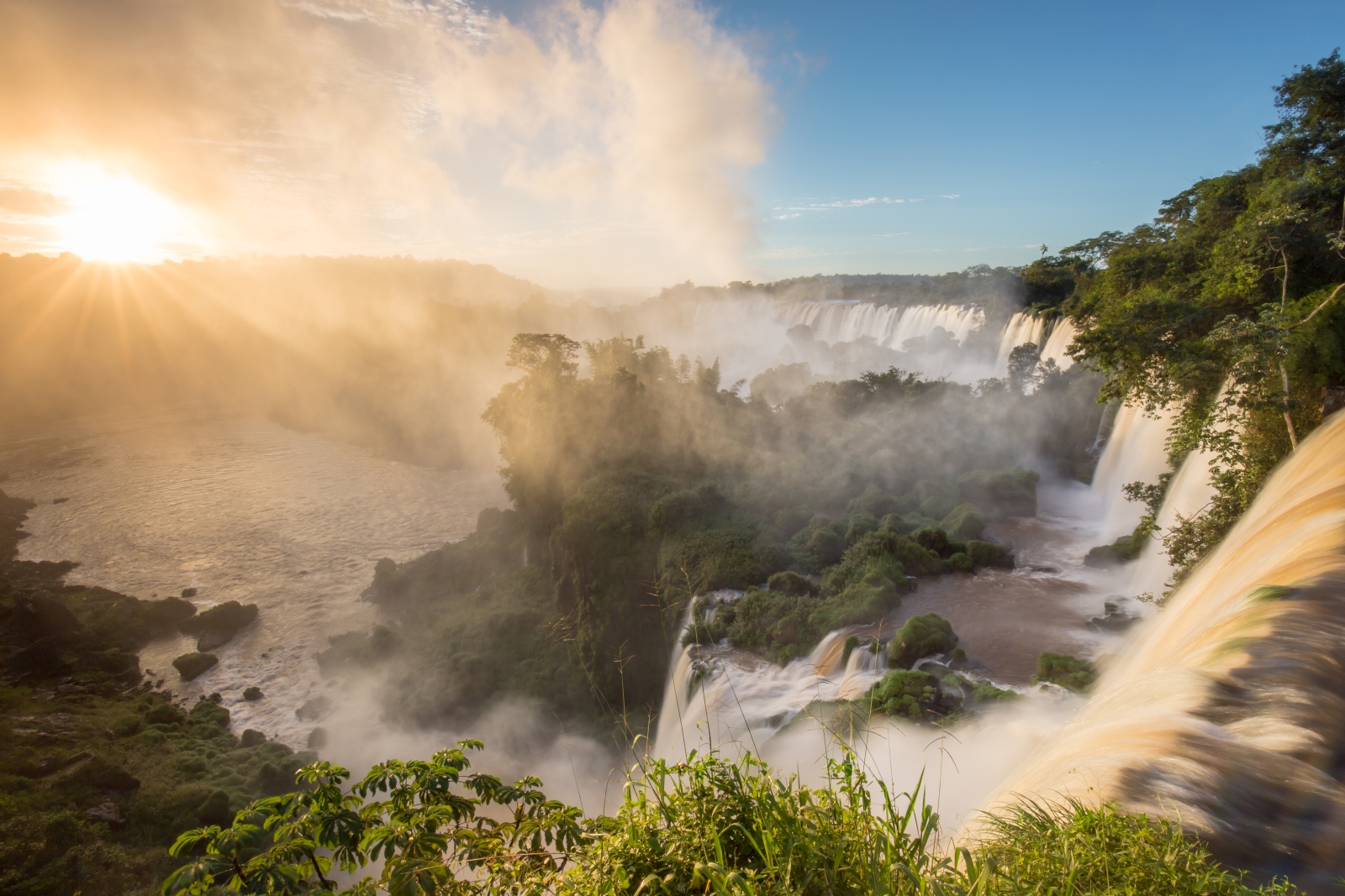 Sunrise at the falls from Awasi Iguazu in Argentina