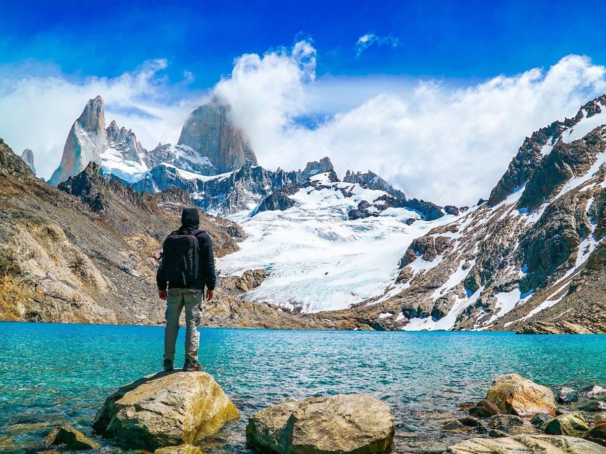 Guest admiring the Fitzroy scenery on a hike from Explora El Chalten in Patagonia Argentina
