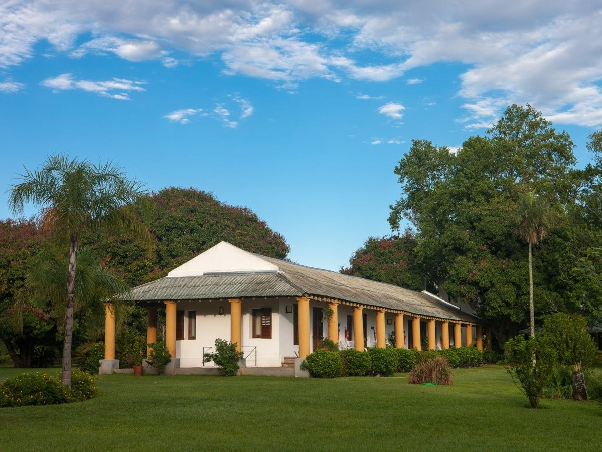 \Exterior view of Puerto Valle Hotel de Esteros in the Ibera Wetlands in Argentina