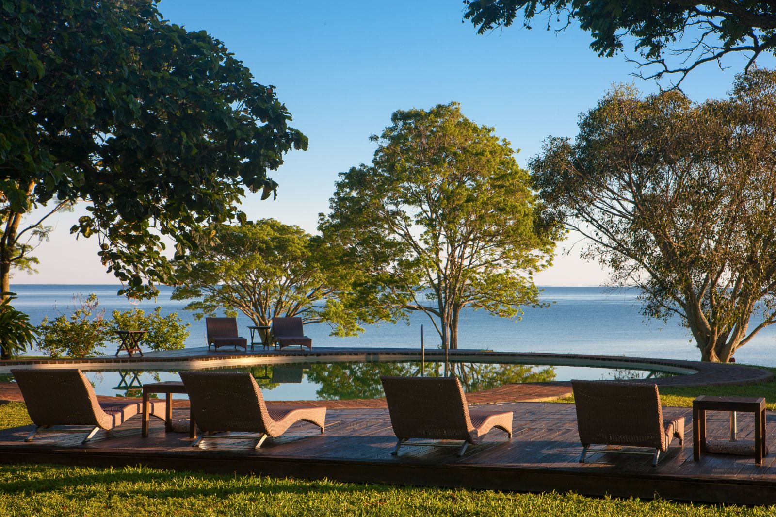 Loungers on the grounds of Puerto Valle de Esteros in the Ibera Wetlands in Argentina