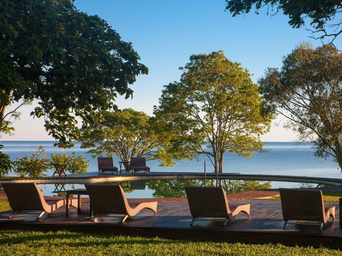 Loungers on the grounds of Puerto Valle de Esteros in the Ibera Wetlands in Argentina