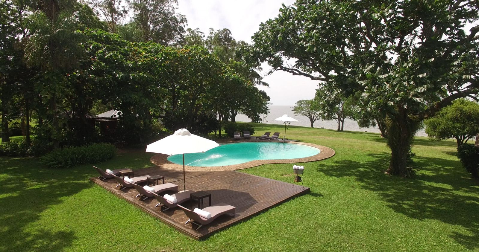 Pool and loungers at Puerto Valle de Esteros on the Ibera Wetlands in Argentina