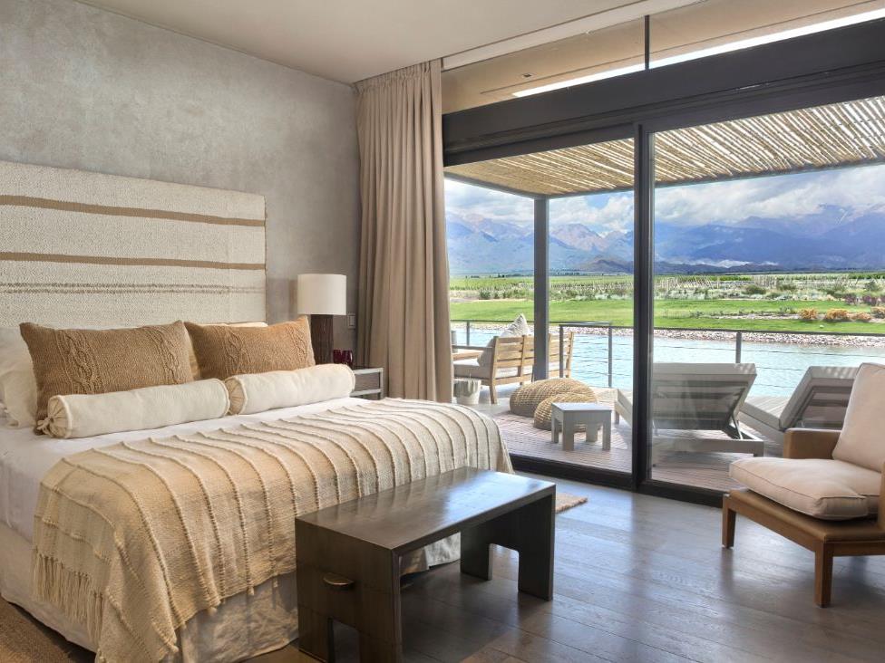 Deluxe villa bedroom with Andes views at The Vines Resort & Spa in Argentina's Uco Valley
