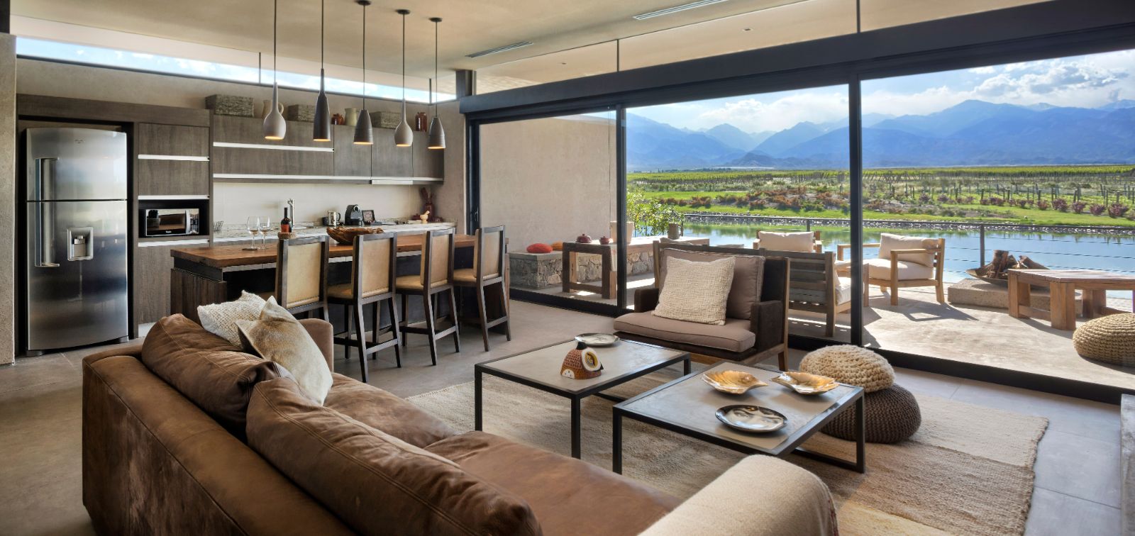Living room in a deluxe villa with Andes views at The Vines Resort & Spa in Argentina's Uco Valley