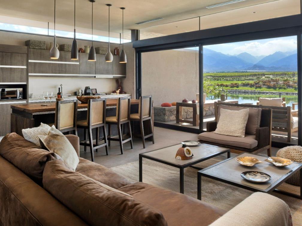 Living room in a deluxe villa with Andes views at The Vines Resort & Spa in Argentina's Uco Valley