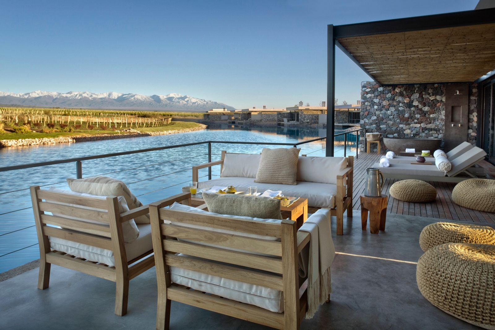 Deluxe villa terrace with vineyard views at The Vines Resort & Spa in Argentina's Uco Valley