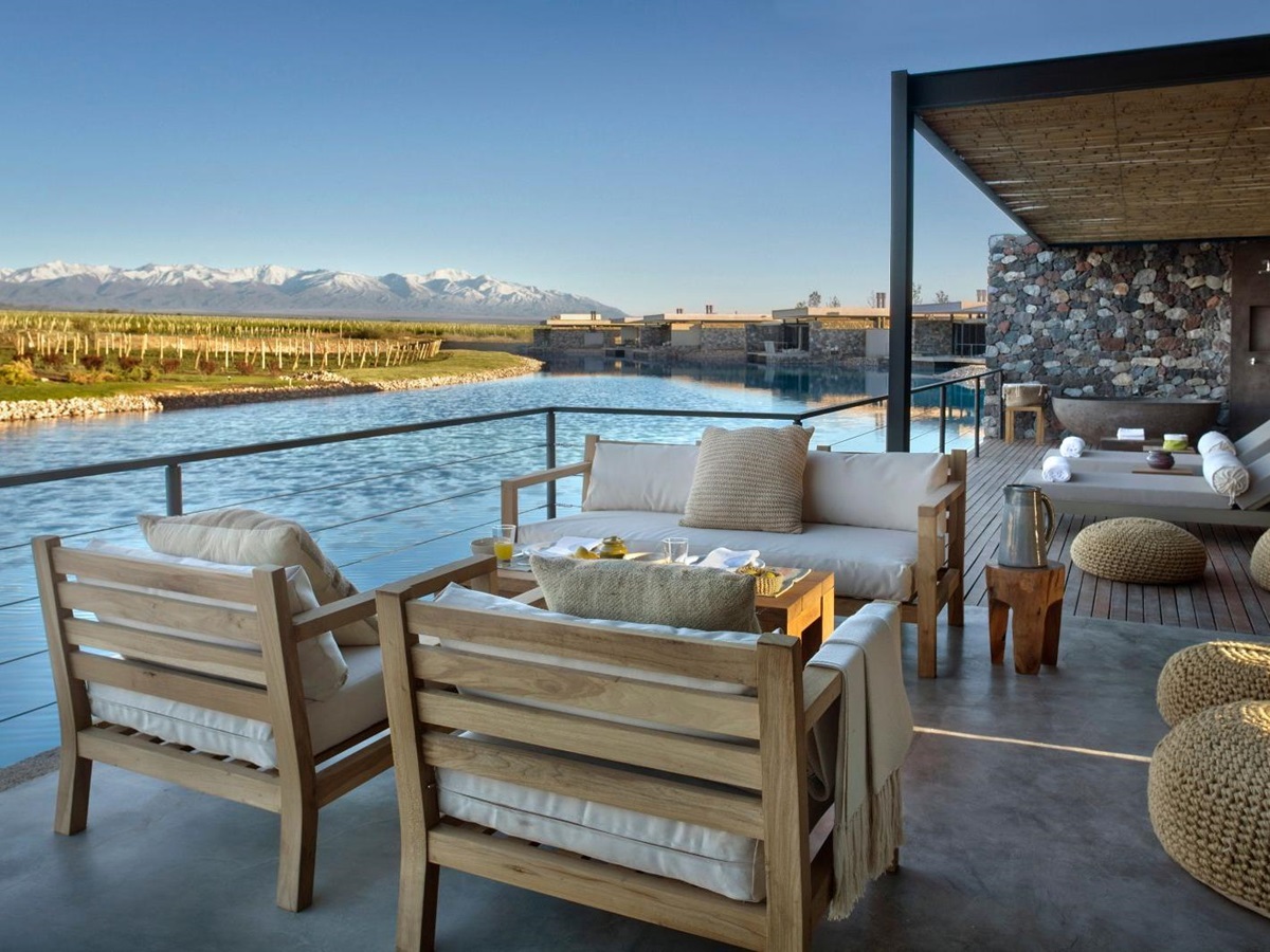 Deluxe villa terrace with vineyard views at The Vines Resort & Spa in Argentina's Uco Valley