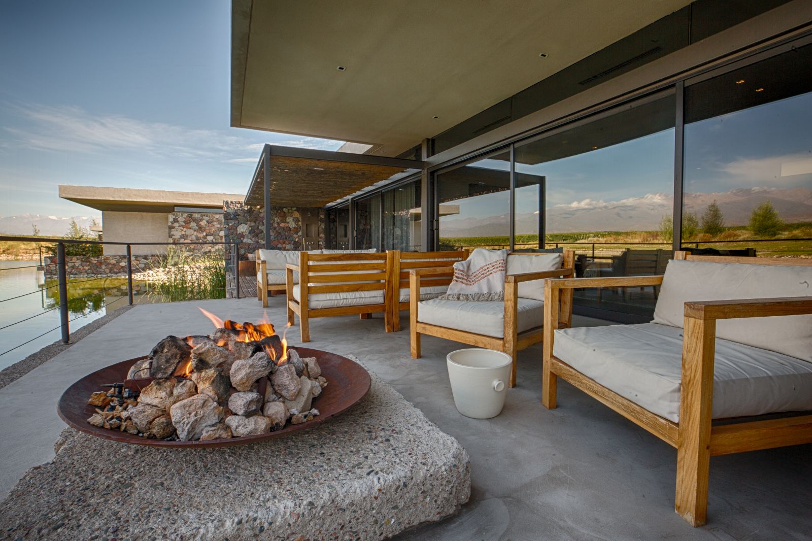 firepit on a deluxe villa terrace at The Vines Resort & Spa in Argentina's Uco Valley