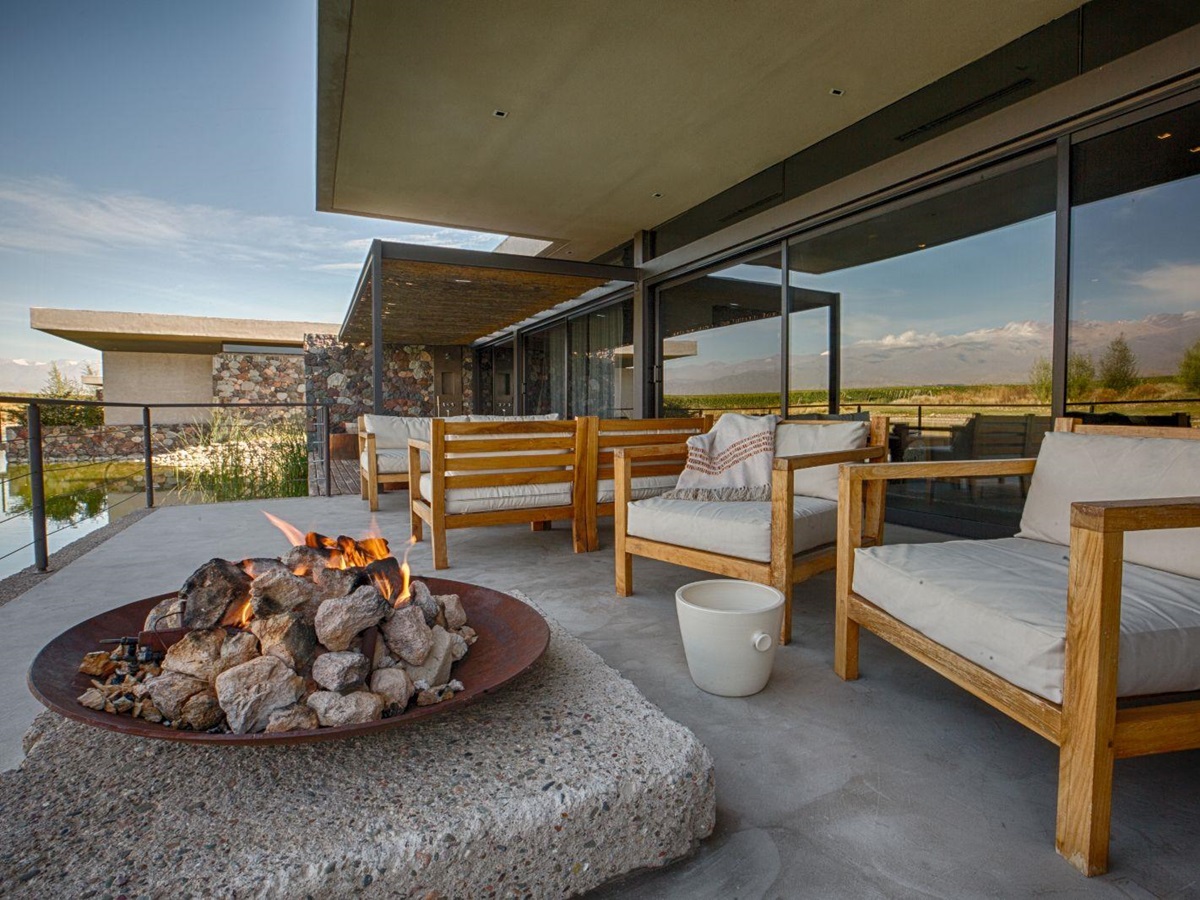 firepit on a deluxe villa terrace at The Vines Resort & Spa in Argentina's Uco Valley