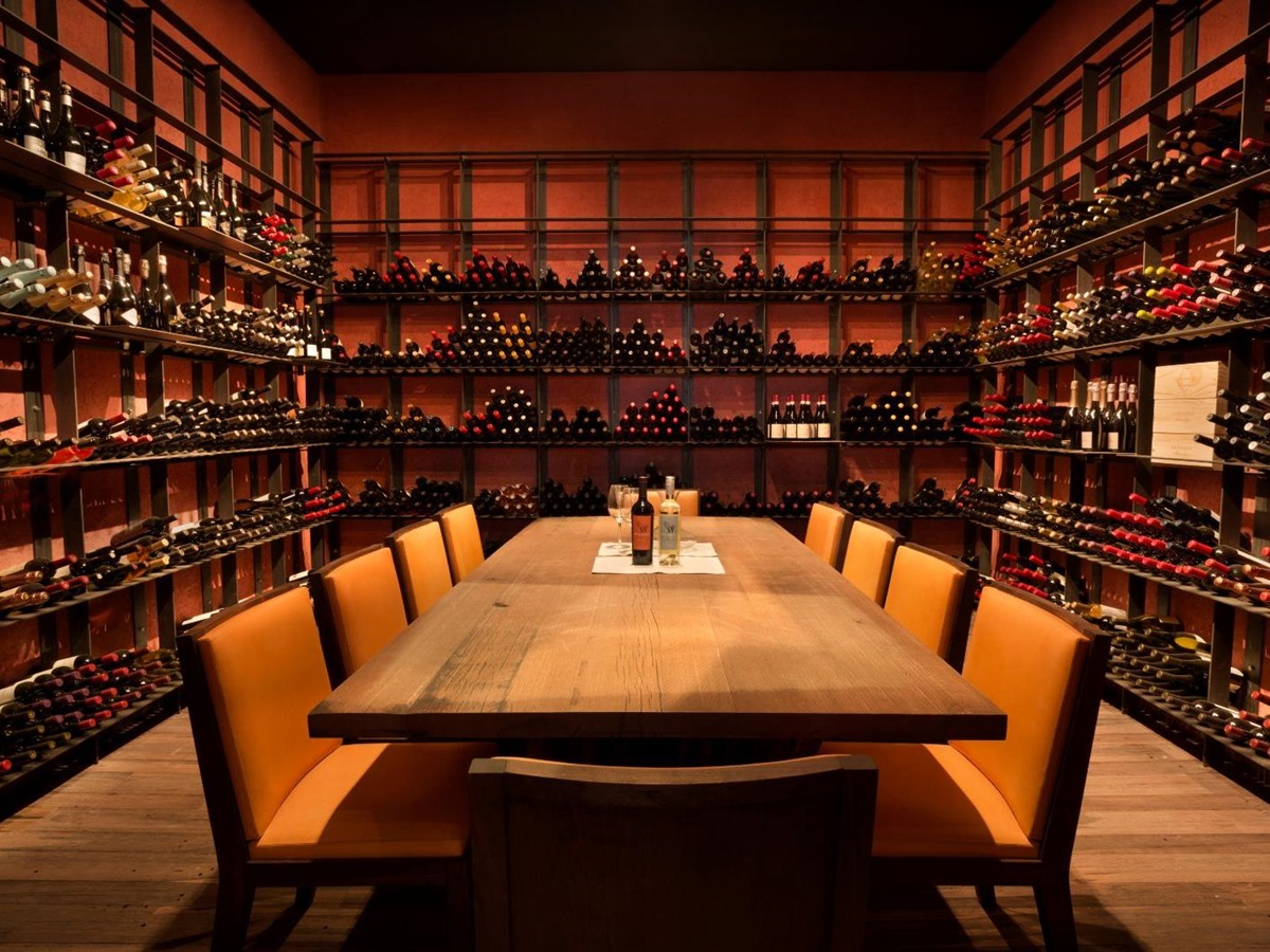Wine cellar restaurant seating at The Vines Resort & Spa in Argentina's Uco Valley