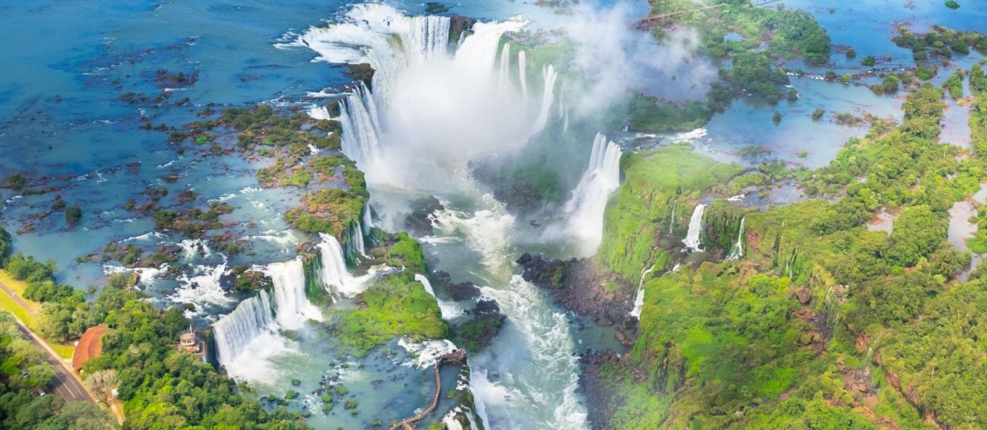 Aerial view of the Iguazu Falls in Argentina and Brazil