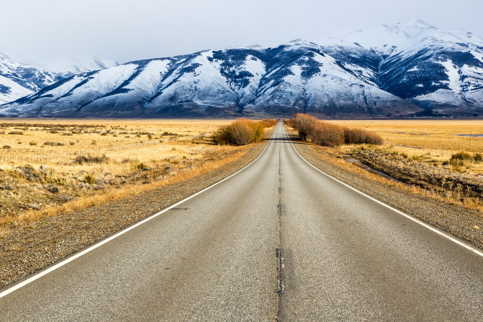 View of Patagonian wilderness and mountains from a road near El Calafate in Argentina