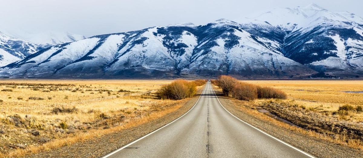 View of Patagonian wilderness and mountains from a road near El Calafate in Argentina
