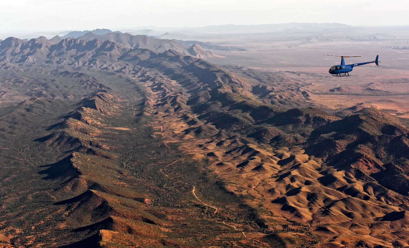 Helicopter flight over the Flinders Ranges from the Arkaba Homestead in Australia