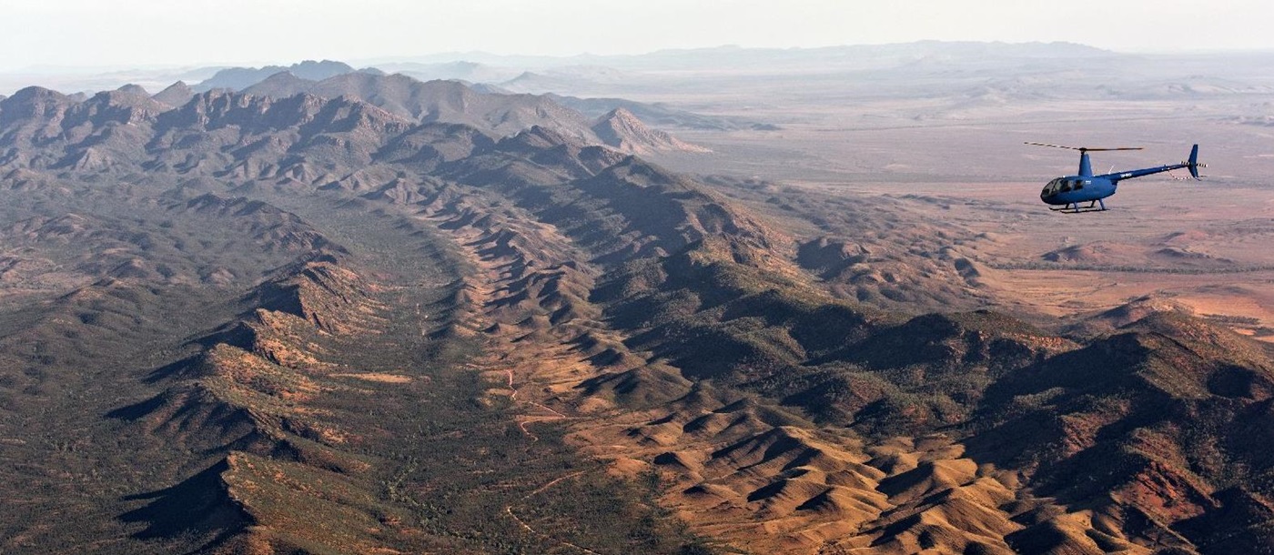 Helicopter flight over the Flinders Ranges from the Arkaba Homestead in Australia