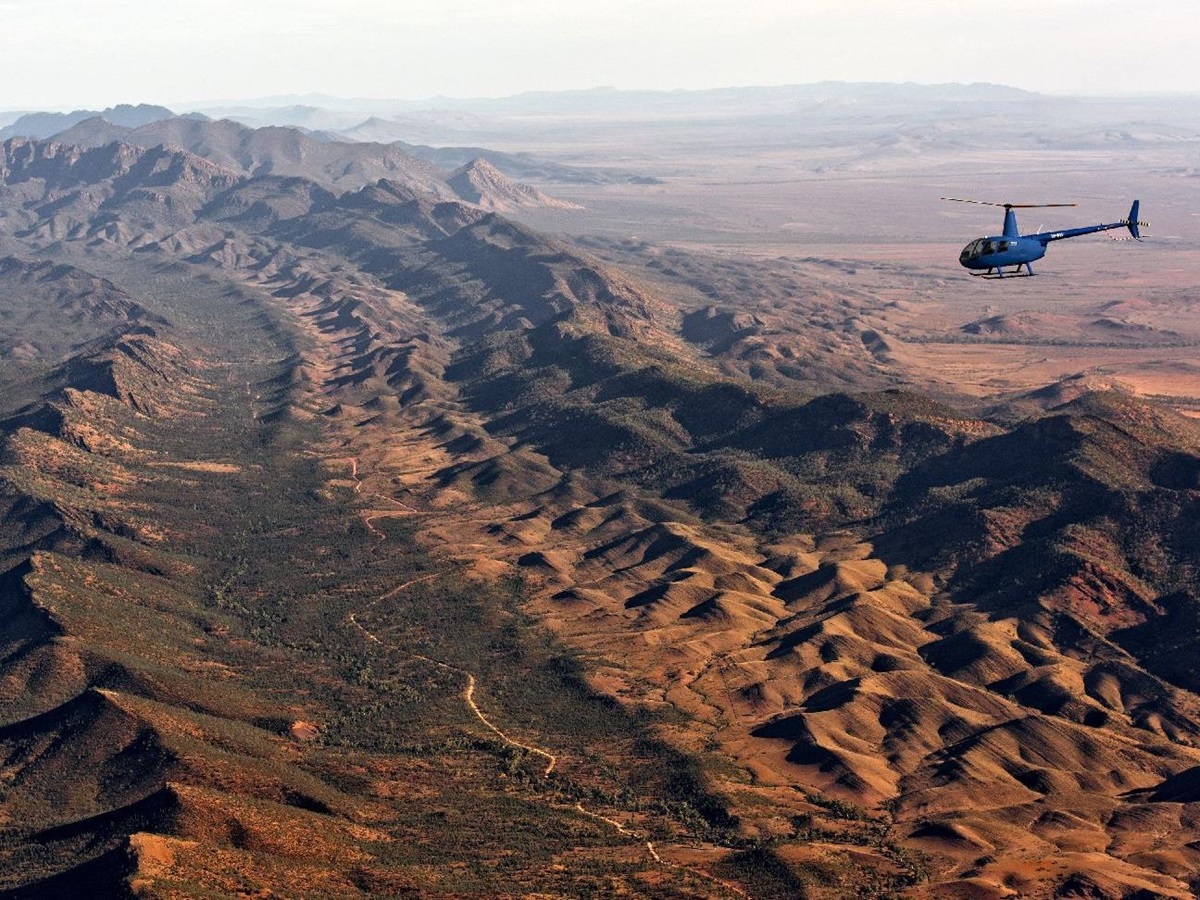 Helicopter flight over the Flinders Ranges from the Arkaba Homestead in Australia