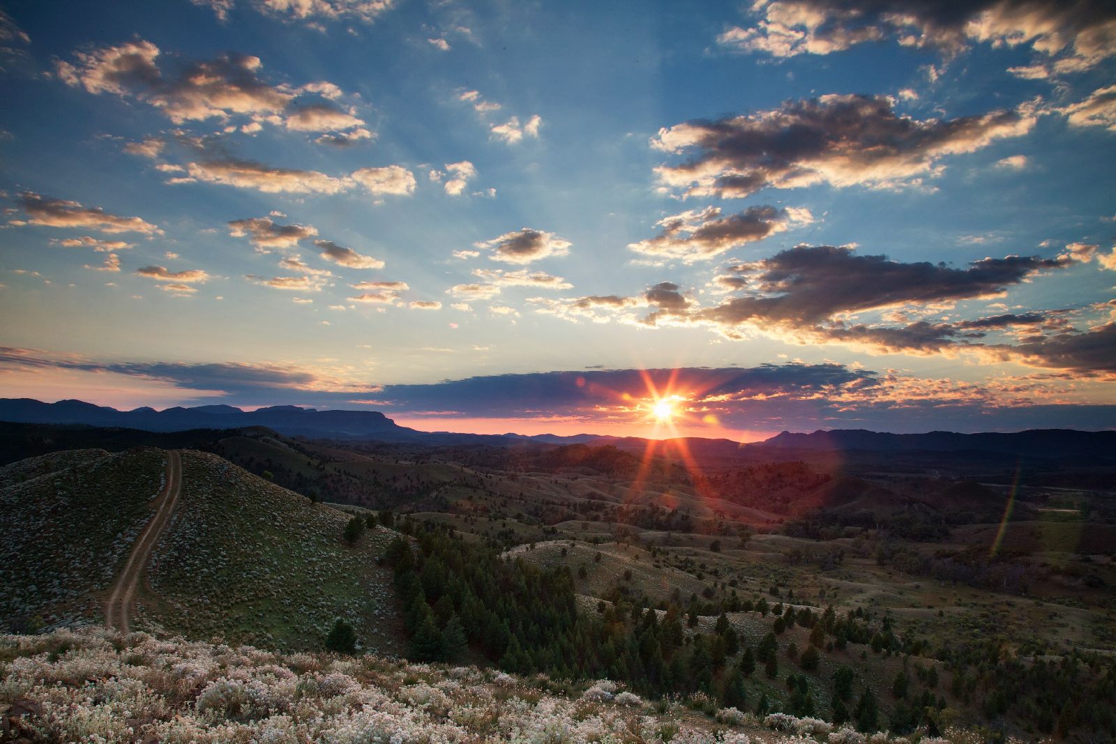Sunset view from the ridgetop at Arkaba Homestead in Australia