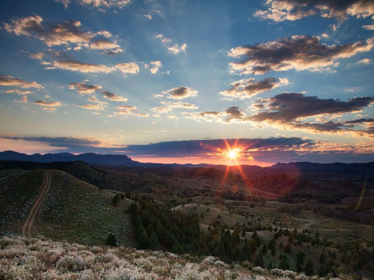 Sunset view from the ridgetop at Arkaba Homestead in Australia