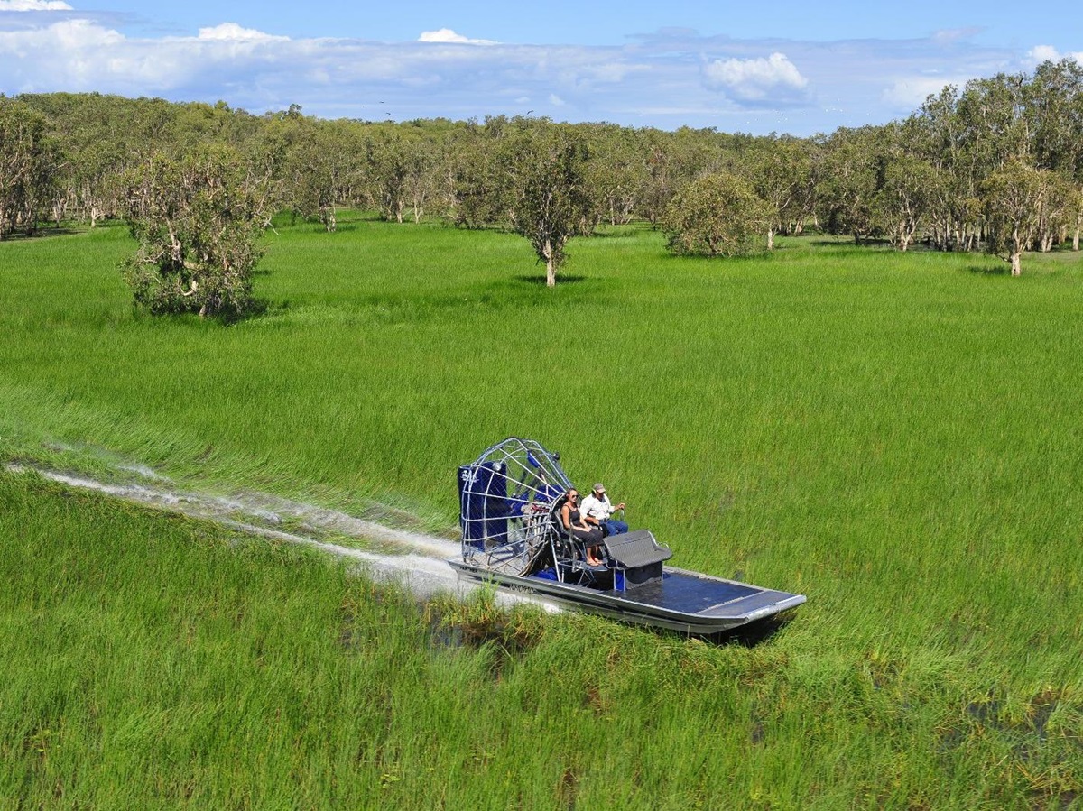A hoverboat ride over the plains from Bamurru Plains in Northern Australia