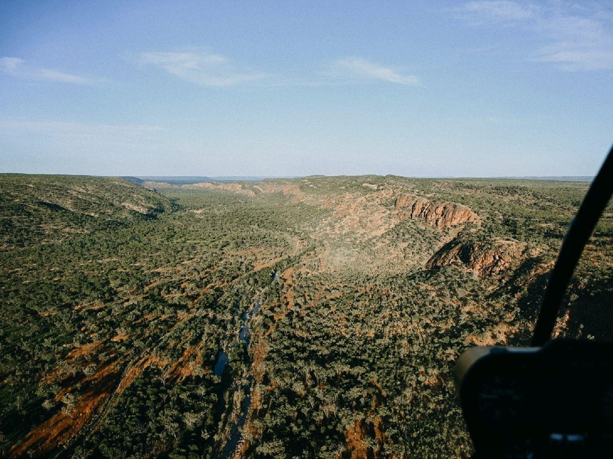 Helicopter flight from the Bullo River Station Northern Territory Australia