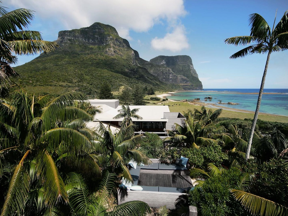 aerial view of Lord Howe Island in luxury Capella Lodge in Australia